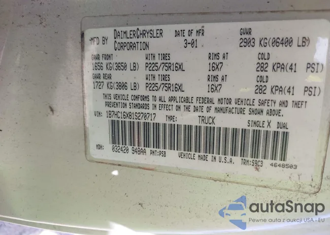 1B7HC16X81S270717: 43470669