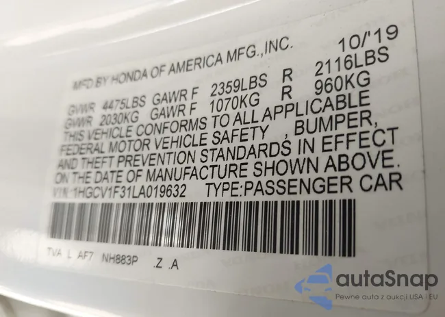 1HGCV1F31LA019632: 43470692