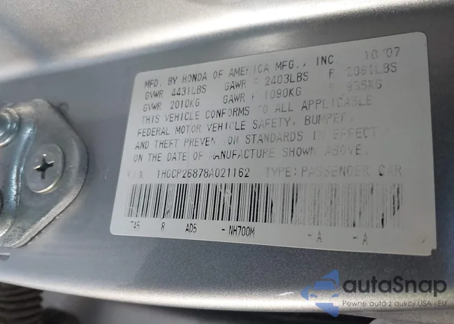 1HGCP26878A021162: 43470723