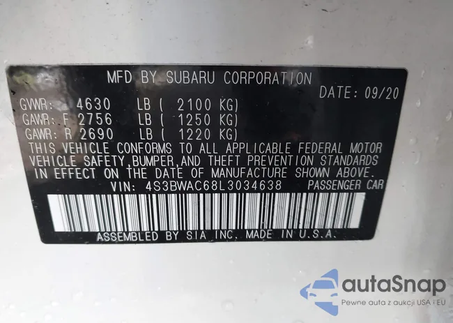 4S3BWAC68L3034638: 43470072