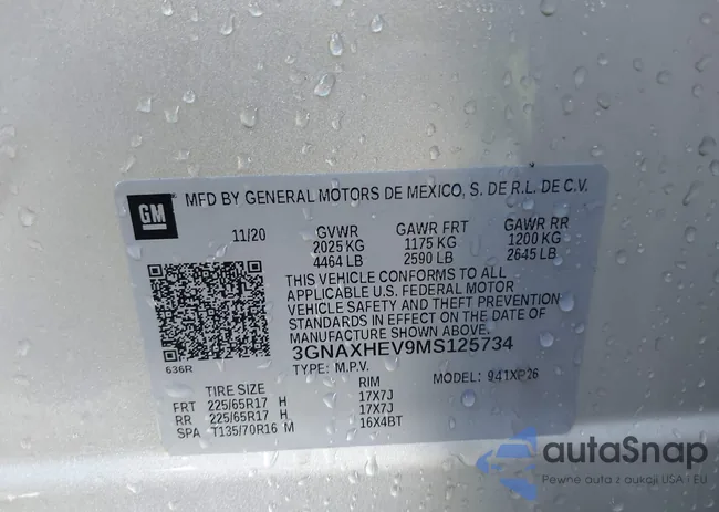 3GNAXHEV9MS125734: 43470250