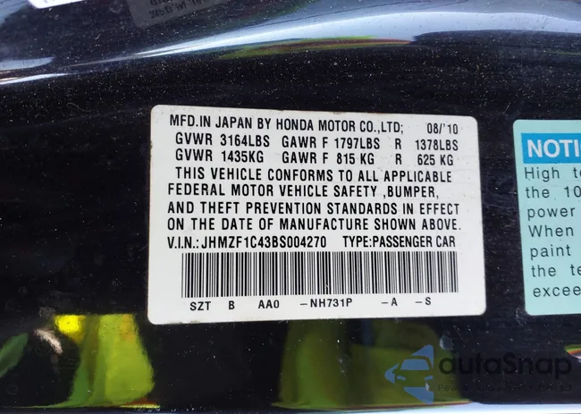 JHMZF1C43B5004270: 43471480