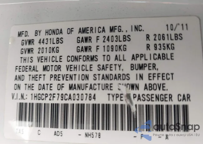 1HGCP2F79CA030784: 43471516