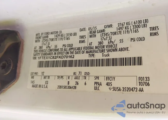 1FTEX1C82FKD70162: 43471526