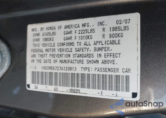 1HGCM56727A120813: 43471643