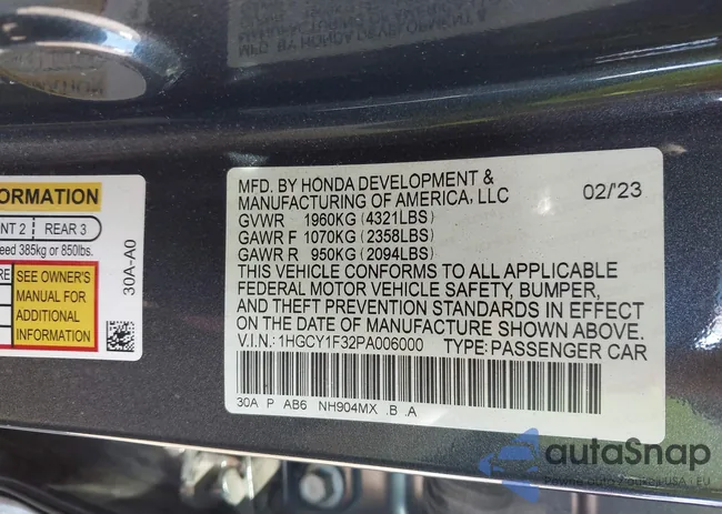 1HGCY1F32PA006000: 43471655