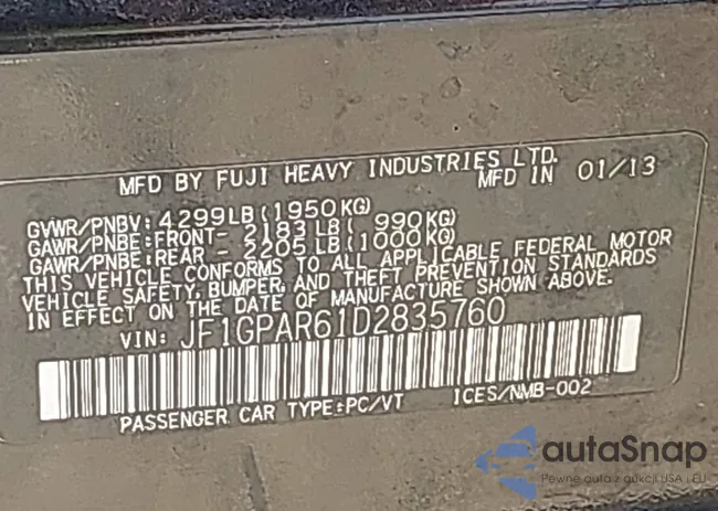 JF1GPAR61D2835760: 43471212