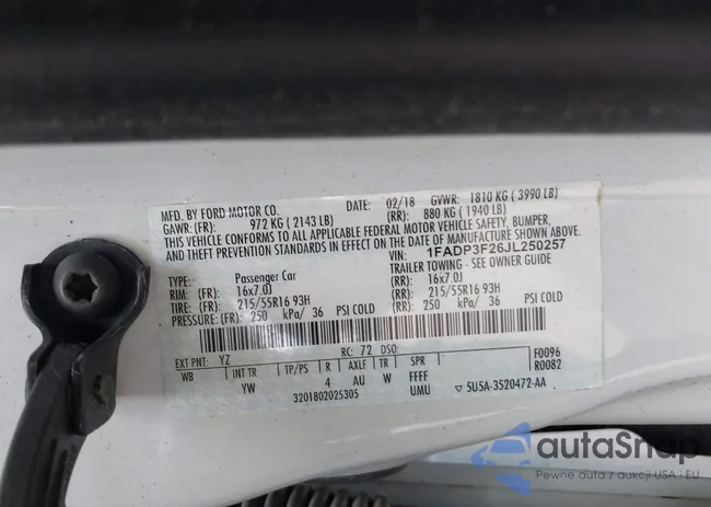 1FADP3F26JL250257: 43472529