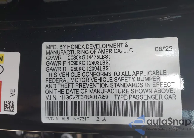 1HGCV2F37NA017859: 43472660