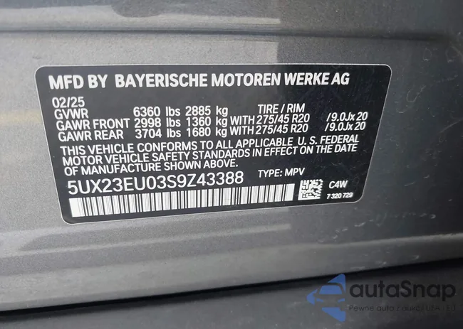 5UX23EU03S9Z43388: 43472718