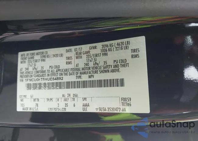 1FMCU0F75HUE64892: 43472779