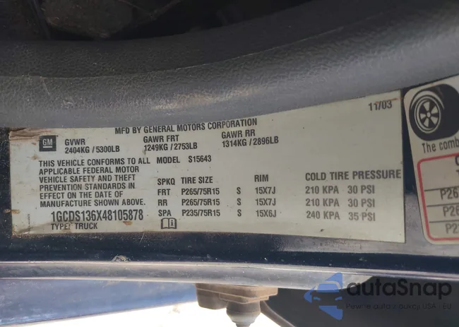 1GCDS136X48105878: 43472883