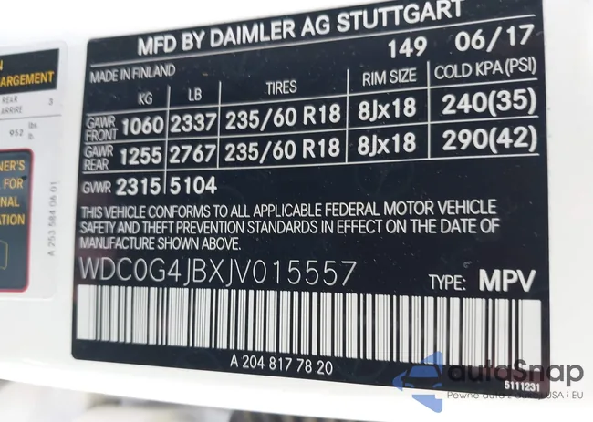 WDC0G4JBXJV015557: 43472903