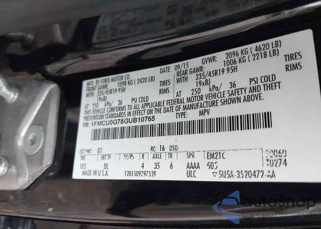 1FMCU0G78GUB10765: 43472233