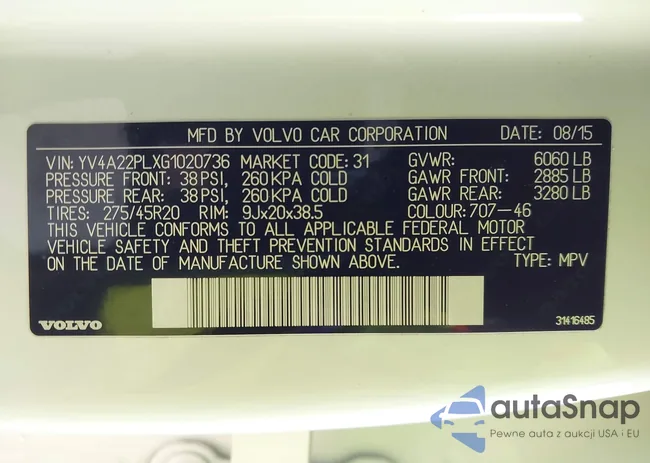 YV4A22PLXG1020736: 43472286