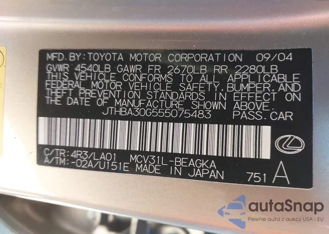 JTHBA30G555075483: 43472326