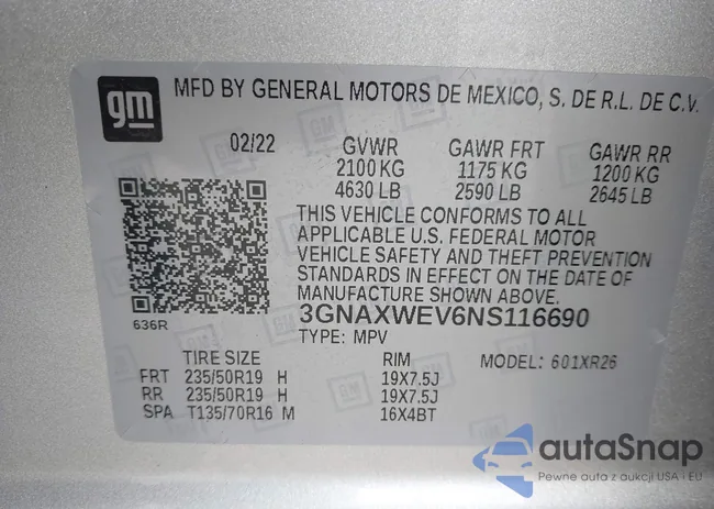 3GNAXWEV6NS116690: 43472347