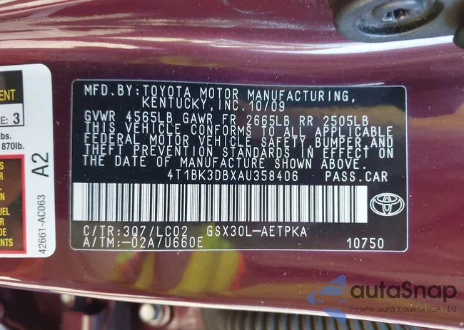 4T1BK3DBXAU358406: 43472388