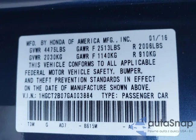 1HGCT2B07GA003884: 43472407