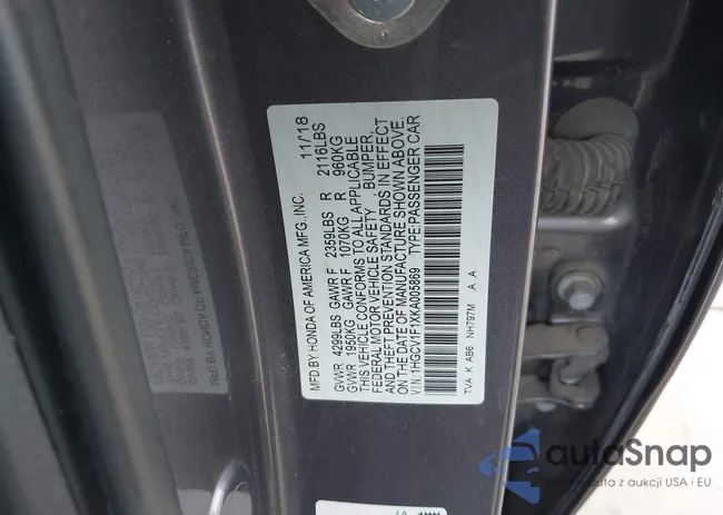 1HGCV1F1XKA005869: 43473498