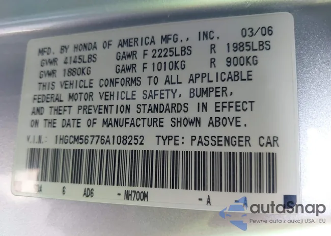 1HGCM56776A108252: 43473746