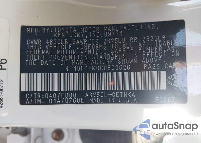 4T1BF1FK0CU500626: 43473256