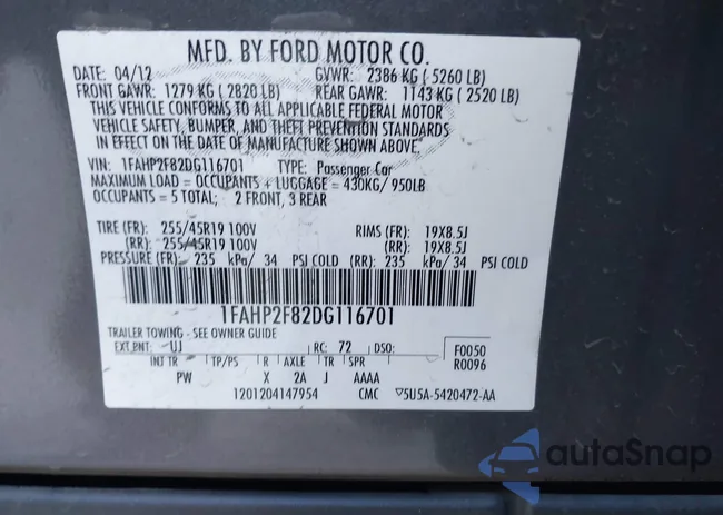 1FAHP2F82DG116701: 43473260