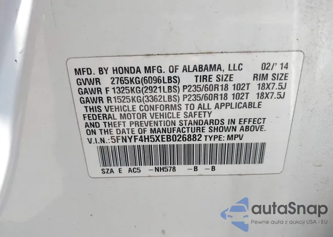 5FNYF4H5XEB026882: 43473449