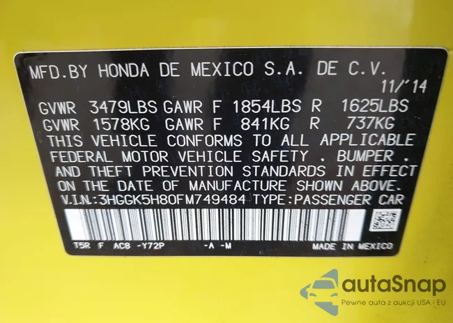 3HGGK5H80FM749484: 43474511