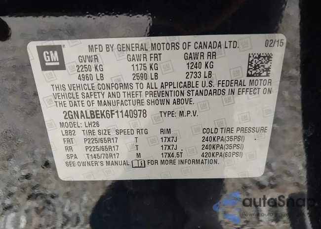 2GNALBEK6F1140978: 43474578