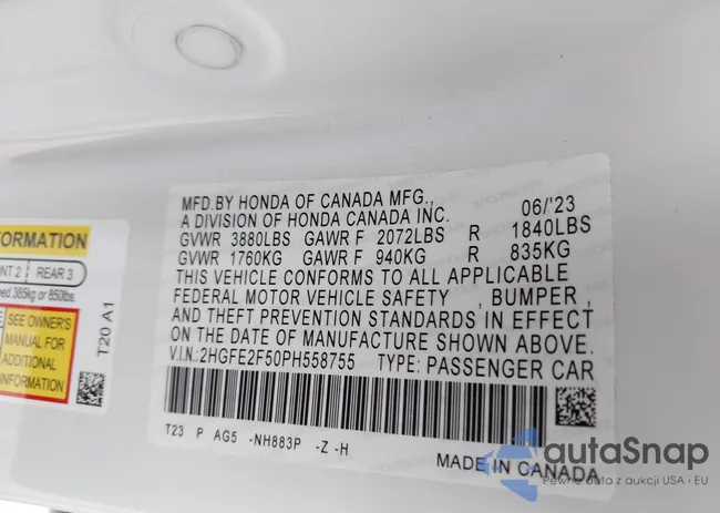 2HGFE2F50PH558755: 43474587