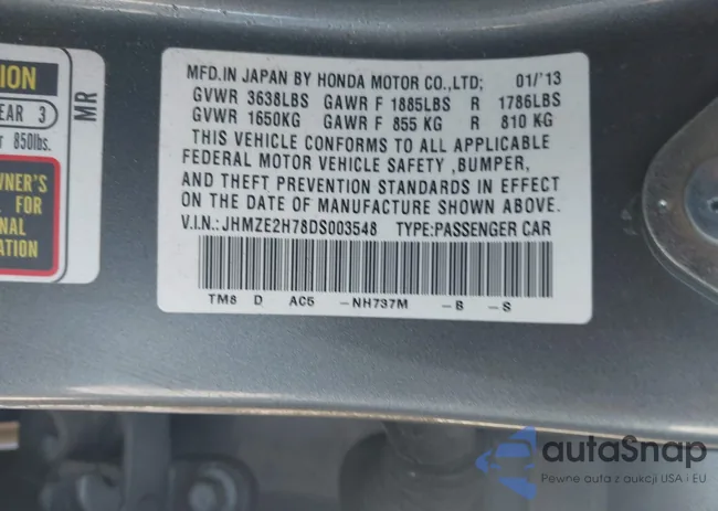 JHMZE2H78DS003548: 43474998