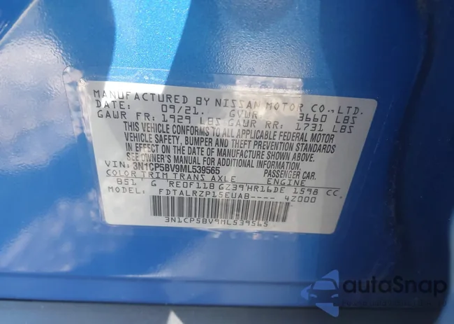 3N1CP5BV9ML539565: 43475047