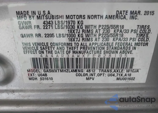 4A4AR3AWXFE028195: 43474115