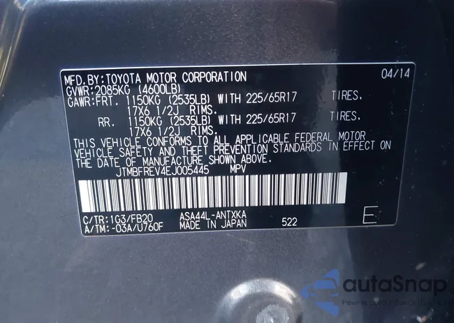 JTMBFREV4EJ005445: 43474127