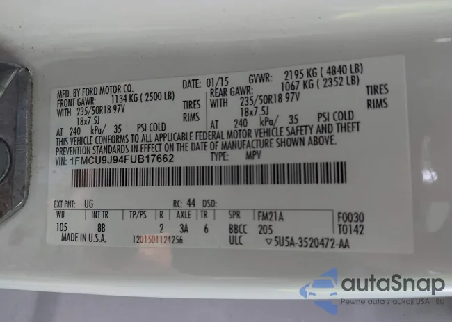 1FMCU9J94FUB17662: 43474175