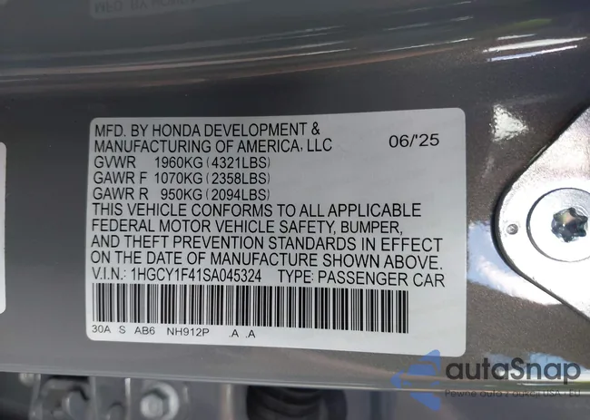 1HGCY1F41SA045324: 43475815