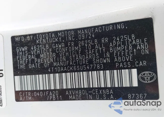 4T1DAACK6SU547783: 43476029