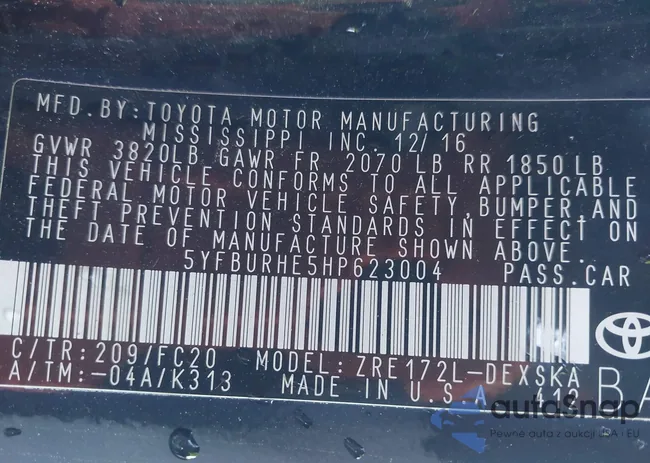 5YFBURHE5HP623004: 43475064