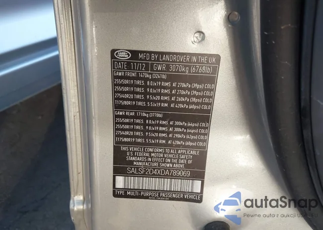 SALSF2D4XDA789069: 43475085