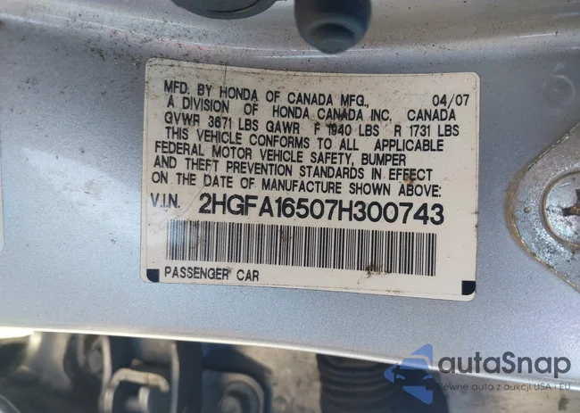2HGFA16507H300743: 43475177