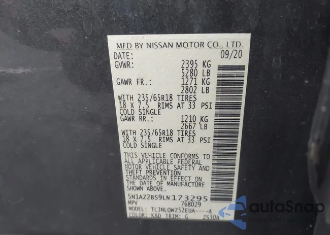 5N1AZ2BS9LN173295: 43475258