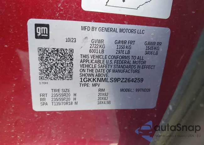 1GKKNMLS9PZ264259: 43475411