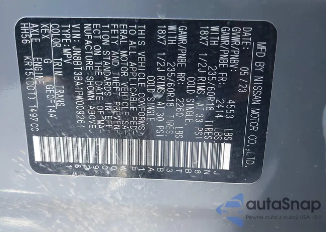 JN8BT3BA1PW009261: 43476488