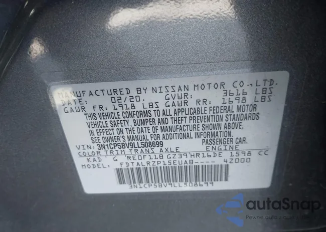 3N1CP5BV9LL508699: 43476588