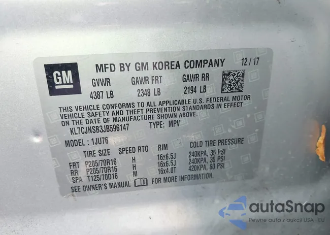 KL7CJNSB3JB596147: 43476627