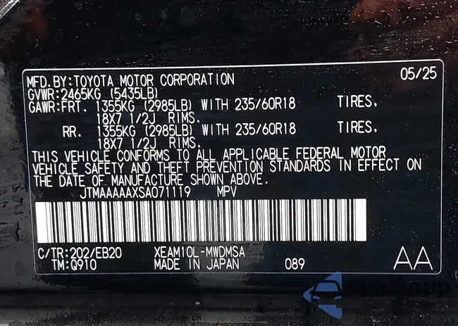 JTMAAAAAXSA071119: 43476359