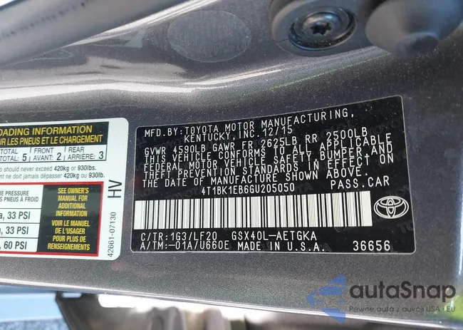 4T1BK1EB6GU205050: 43477957