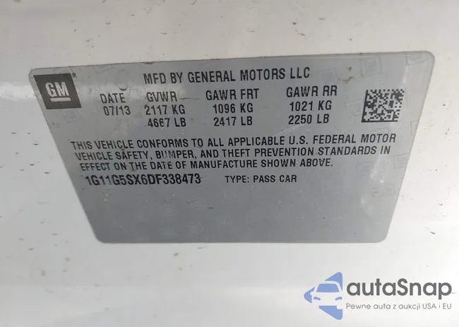 1G11G5SX6DF338473: 43477262