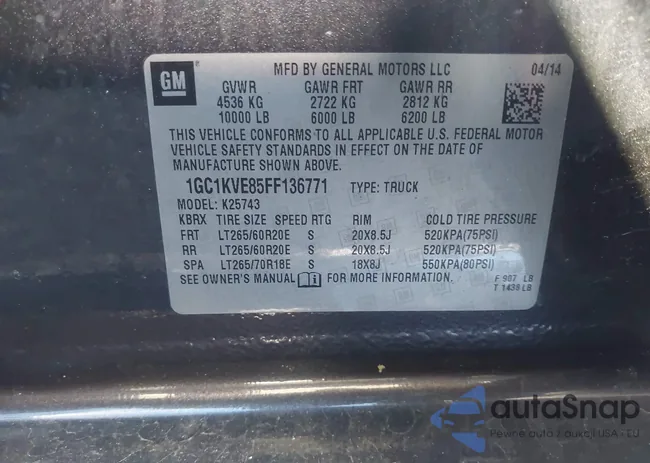 1GC1KVE85FF136771: 43478483